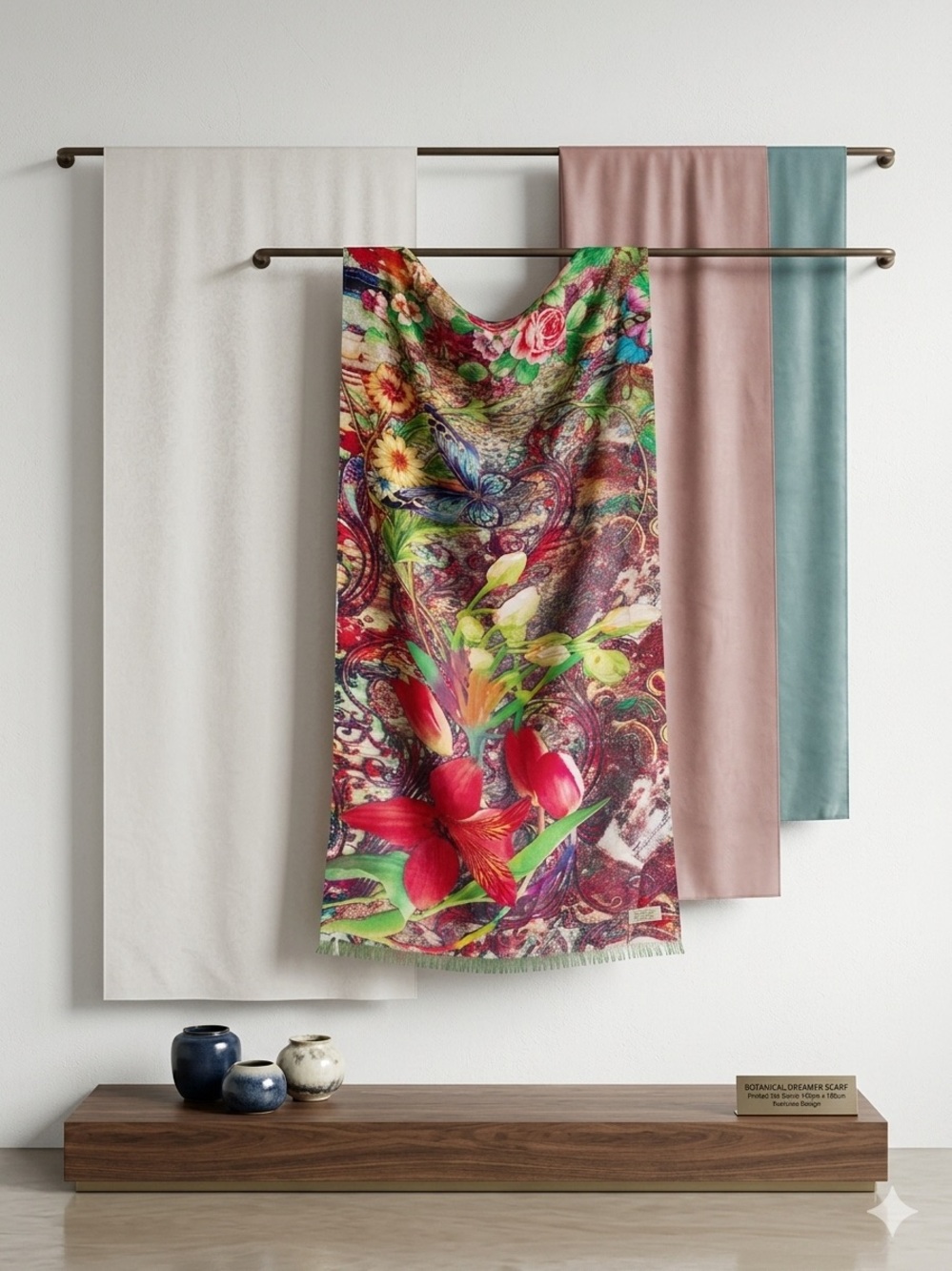 Raj Floral Cotton Scarf in Red, Green and Pink